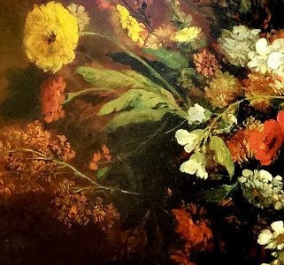 TILE L WALL ART Basket of Flowers by Eugene Delacroix 30in H x 40in W SELL $350.00 oil.JPG